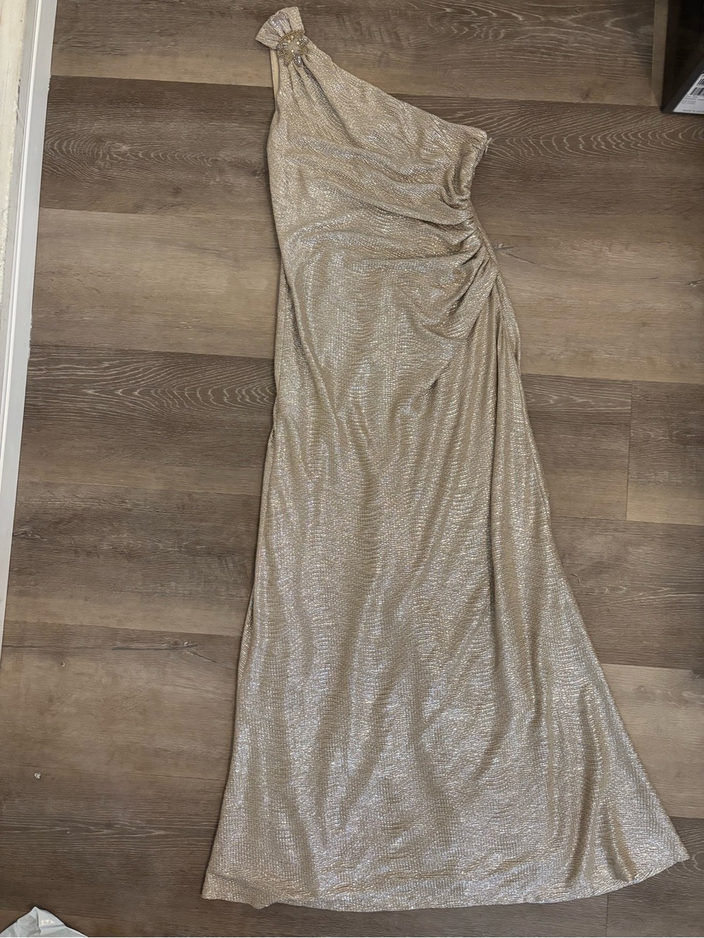 David Meister Champagne Metallic Evening Dress